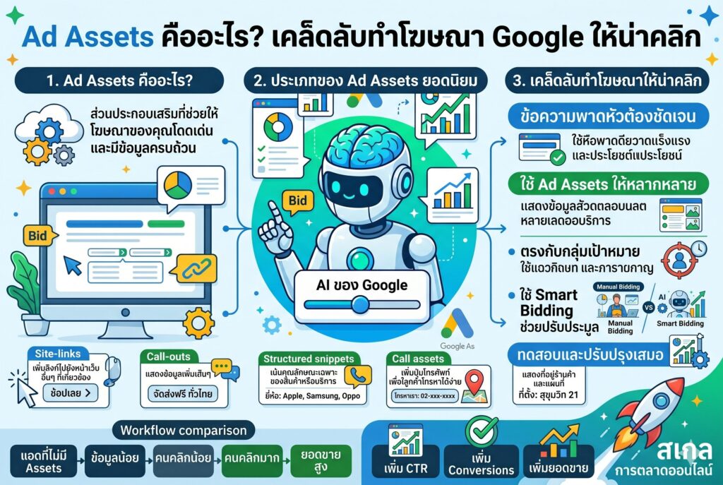 Ad Assets คืออะไร, โฆษณา Google ให้น่าคลิก, โฆษณา Google Ads, การตลาดออนไลน์, เพิ่มยอดขาย