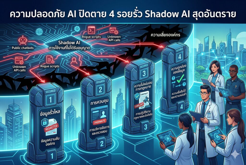 ความปลอดภัย AI, Shadow AI, AI องค์กร, ป้องกันข้อมูลรั่วไหล, นโยบายบริษัท