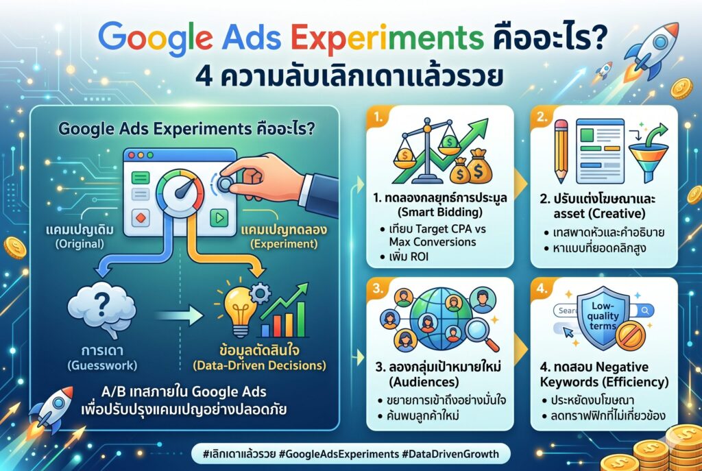 Google Ads Experiments, โฆษณา Google Ads, การตลาดออนไลน์, เพิ่มยอดขาย, รับทำ Google Ads