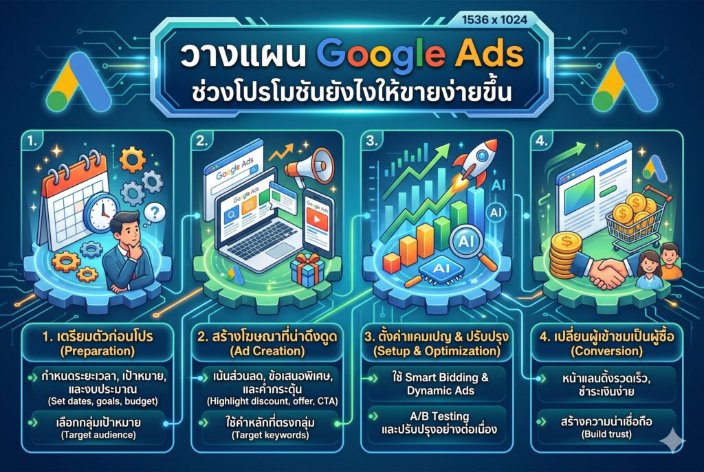 วางแผน Google Ads ช่วงโปรโมชัน, ยิงแอดเทศกาล, การตลาดออนไลน์, เพิ่มยอดขาย, โฆษณา Google