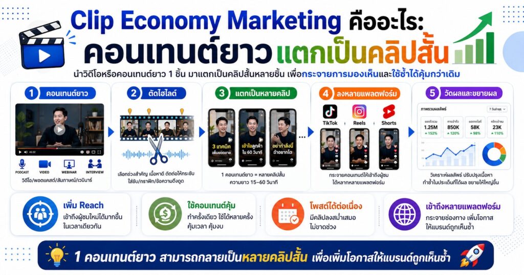 Clip Economy Marketing, Clip Economy, Short-form Content, Content Repurposing, การตลาดออนไลน์