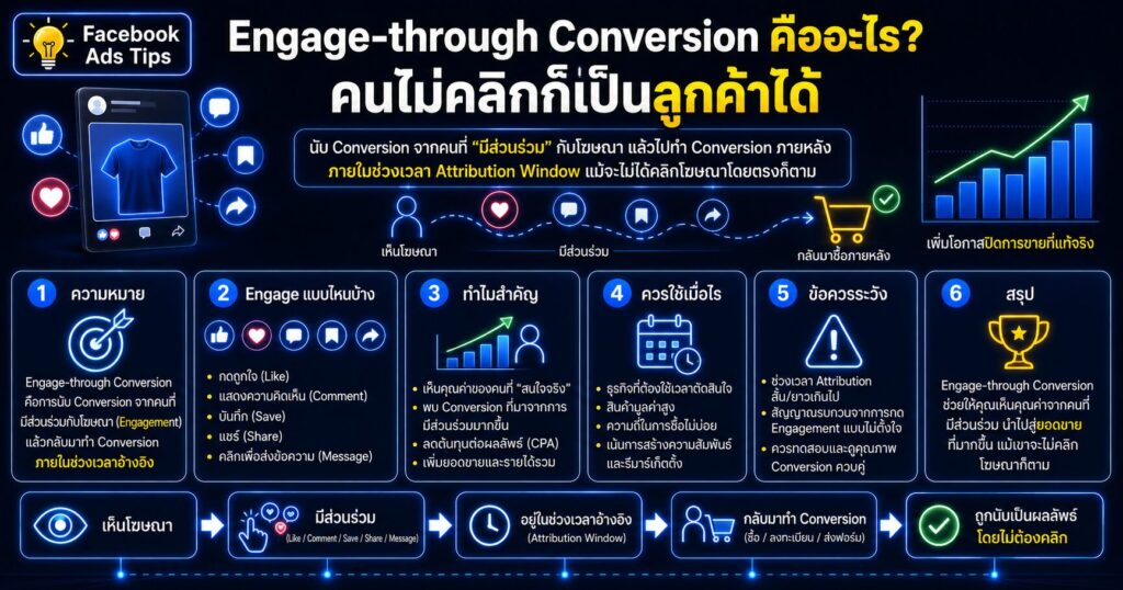 Engage-through Conversion, Engage-through Conversion คืออะไร, Engage-through Conversions, Facebook Ads Attribution, Cost per Conversion