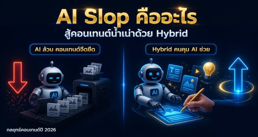 AI Slop คืออะไร: สู้คอนเทนต์น้ำเน่าด้วย Hybrid Content 2026